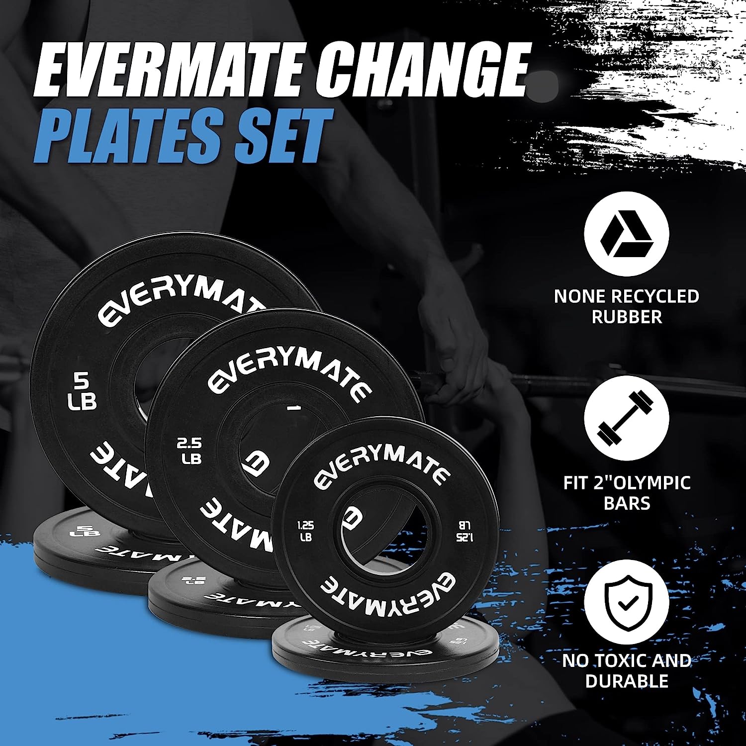 EVERYMATE Black Change Weight Plates 5LB Set Fractional Plate Olympic Bumper Plates for Cross Training Bumper Weight Plates Steel Insert Strength Training Weight Plates - 图片 3